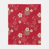 Couverture Polaire motif d'Asie rouge aux fleurs de printemps (Devant)
