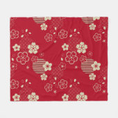 Couverture Polaire motif d'Asie rouge aux fleurs de printemps (Devant (Horizontal))