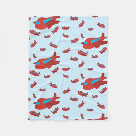 Couverture Polaire Motif d'avion rouge et bleu (Devant)