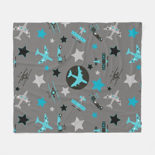 Couverture Polaire Motif d'avions Blue Grey (Devant (Horizontal))