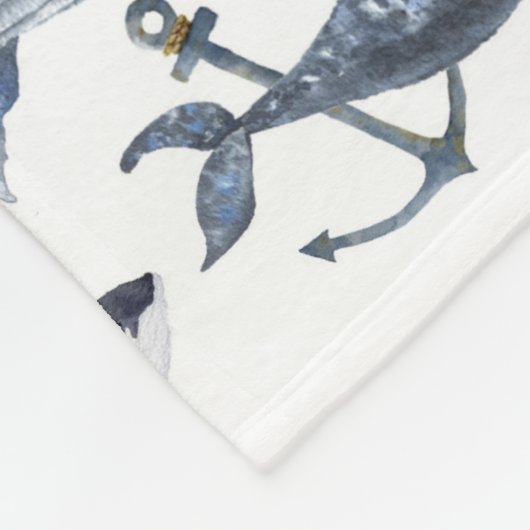 Couverture Polaire Motif de baleine et d'Ancre d'aquarelle (Coin)
