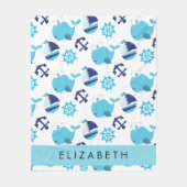 Couverture Polaire Motif De Baleines, Baleines Bleues, Votre Nom (Devant)