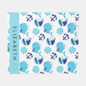 Couverture Polaire Motif De Baleines, Baleines Bleues, Votre Nom (Devant (Horizontal))