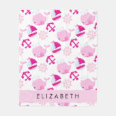 Couverture Polaire Motif De Baleines, Baleines Roses, Votre Nom (Devant)