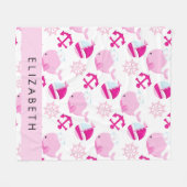 Couverture Polaire Motif De Baleines, Baleines Roses, Votre Nom (Devant (Horizontal))