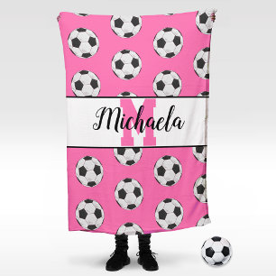 Couverture Polaire Motif de balle de soccer initial rose monogramme