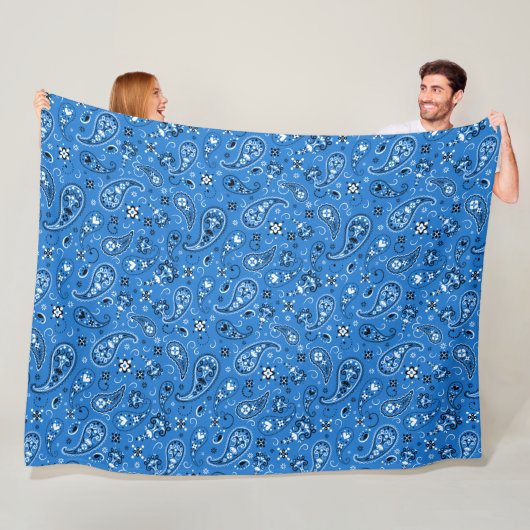 Couverture Polaire Motif de Bandana Retro Blue Paisley (En situation)