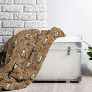 Couverture Polaire Motif de bois illustré de Chouette Brown