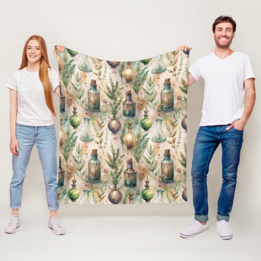 Couverture Polaire Motif de bouteilles apothécaires vintages (3) (En situation)