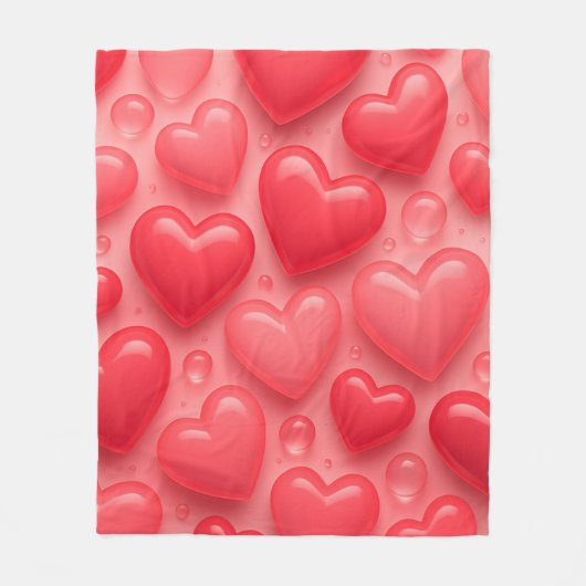 Couverture Polaire Motif de bulle rose et rouge Coeurs (Devant)