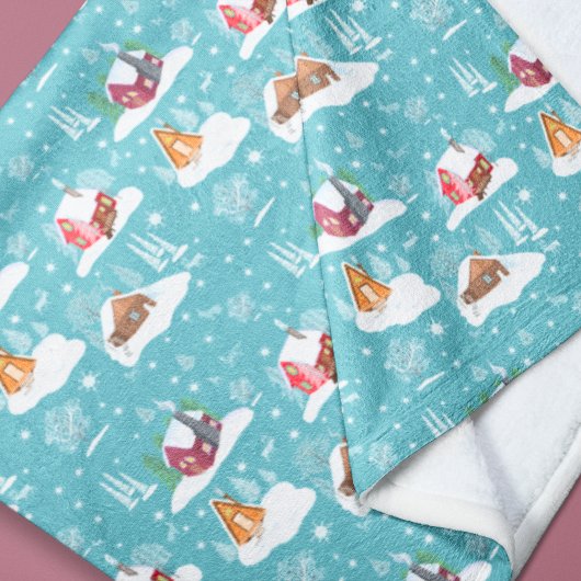 Couverture Polaire Motif de cabane confortable d'hiver