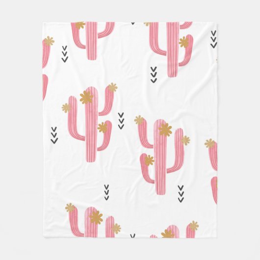 Couverture Polaire Motif de cactus à fleurs d'aquarelle transparente. (Devant)
