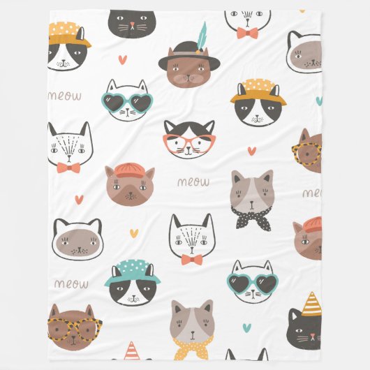 Couverture Polaire Motif de caricatures de chat (Devant)