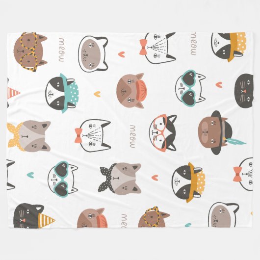 Couverture Polaire Motif de caricatures de chat (Devant (Horizontal))