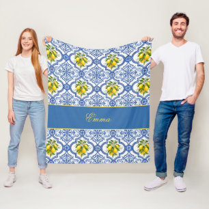 Couverture Polaire Motif de carreaux de campagne française avec monog