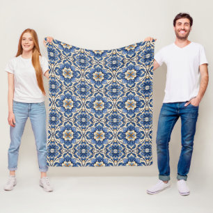 Couverture Polaire Motif de carrelage fleuri de style méditerranéen
