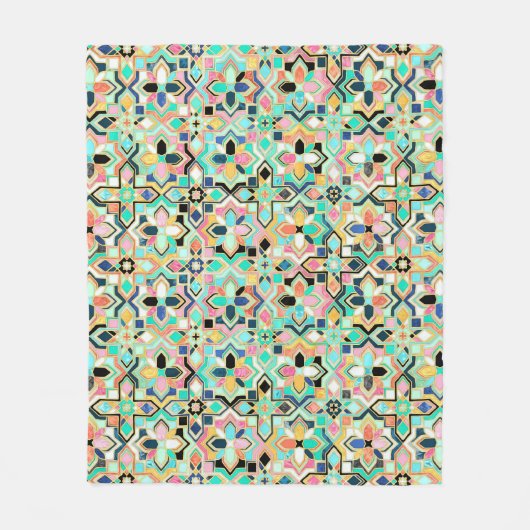 Couverture Polaire Motif de carrelage marocain doré (Devant)