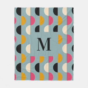 Couverture Polaire Motif de cercle bleu-jaune rétro