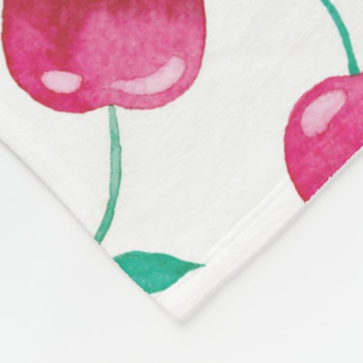 Couverture Polaire Motif de cerise aquarelle (Coin)