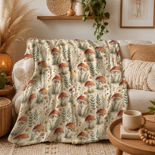 Couverture Polaire Motif de champignons boho de la forêt