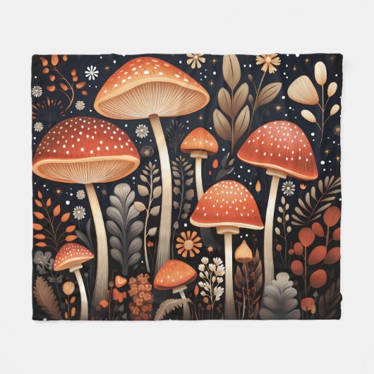 Couverture Polaire Motif de champignons Boho Woodland (Devant (Horizontal))