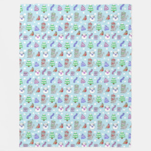 Couverture Polaire Motif de chat à neige hivernal