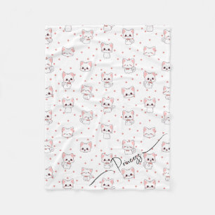 Couverture Polaire Motif de chat de dessin animé rose avec des étoile