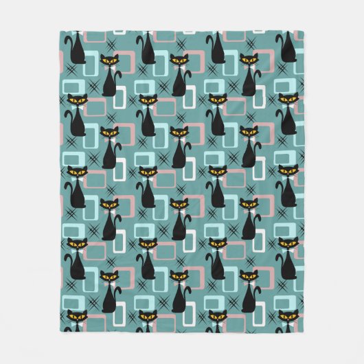 Couverture Polaire Motif de chat noir du milieu du siècle (Devant)