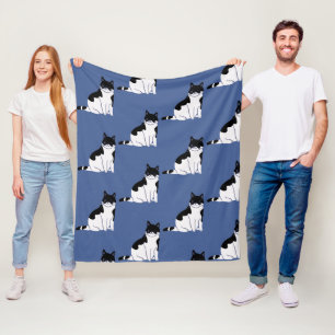 Couverture Polaire Motif de chat noir et blanc sur blue Kitty Voices
