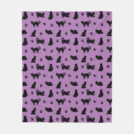 Couverture Polaire Motif de chat noir et violet (Devant)