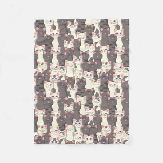 Couverture Polaire Motif de chats blancs et gris (Devant)