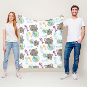 Couverture Polaire Motif De Chats, Chats Mignons, Chatons, Poisson