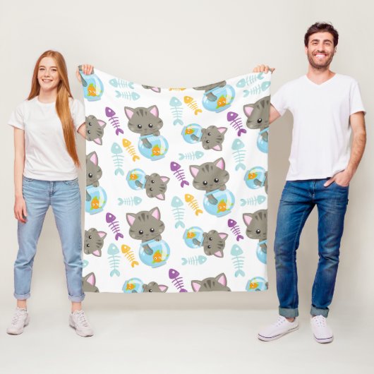Couverture Polaire Motif De Chats, Chats Mignons, Chatons, Poisson (En situation)