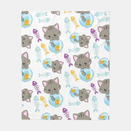 Couverture Polaire Motif De Chats, Chats Mignons, Chatons, Poisson (Devant)