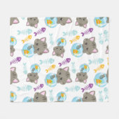 Couverture Polaire Motif De Chats, Chats Mignons, Chatons, Poisson (Devant (Horizontal))