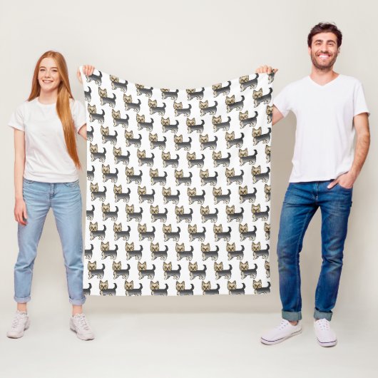 Couverture Polaire Motif de chien Yorkshire Terrier bleu et or (En situation)