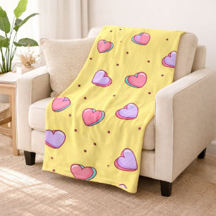Couverture Polaire Motif de cœurs roses et violets confortable