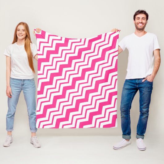 Couverture Polaire Motif de conception en chevron zigzag blanc rose (En situation)