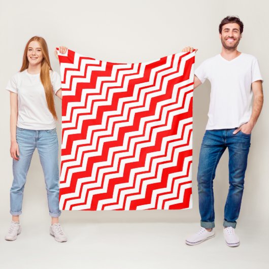 Couverture Polaire Motif de conception en chevron zigzag blanc rouge (En situation)