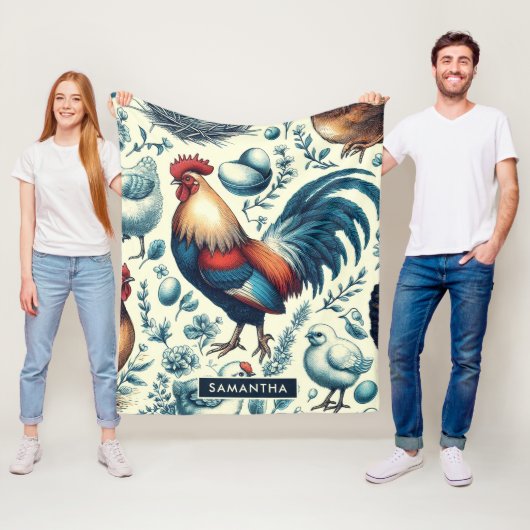 Couverture Polaire Motif de coq de ferme Retro (En situation)