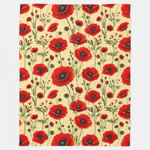 Couverture Polaire Motif de coquelicots rouges