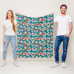 Couverture Polaire Motif de crânes de sucre colorés