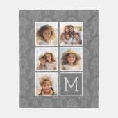 Couverture Polaire Motif de Damas gris 5 Photo Collage Monogramme (Devant)