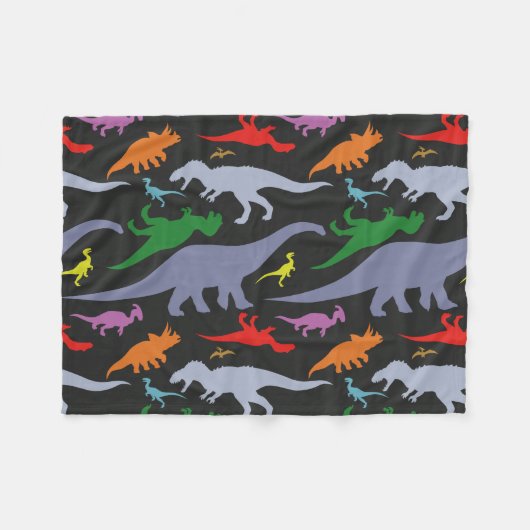 Couverture Polaire Motif de dinosaure coloré (foncé) (Devant (Horizontal))