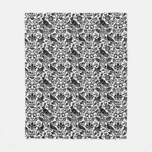 Couverture Polaire Motif de faisan et lièvre, blanc et noir (Devant)
