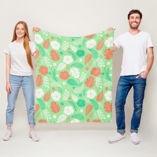 Couverture Polaire Motif de feuillage vert et orange (En situation)