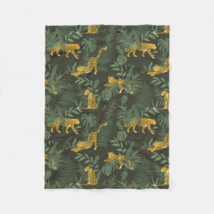 Couverture Polaire Motif de feuilles de palmier jaguar vert tropical