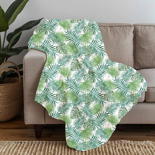 Couverture Polaire Motif de feuilles de palmier moderne