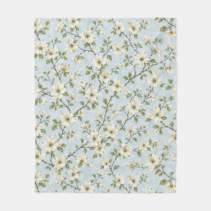 Couverture Polaire Motif de fleur de cornouiller du Sud sur fond bleu