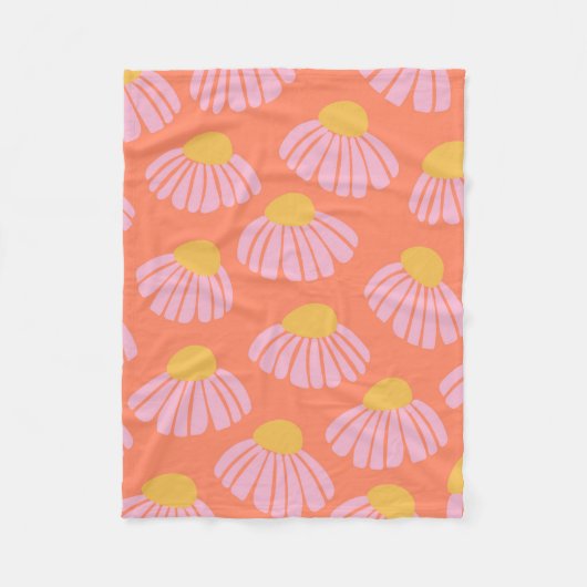 Couverture Polaire Motif de fleur rose et orange (Devant)